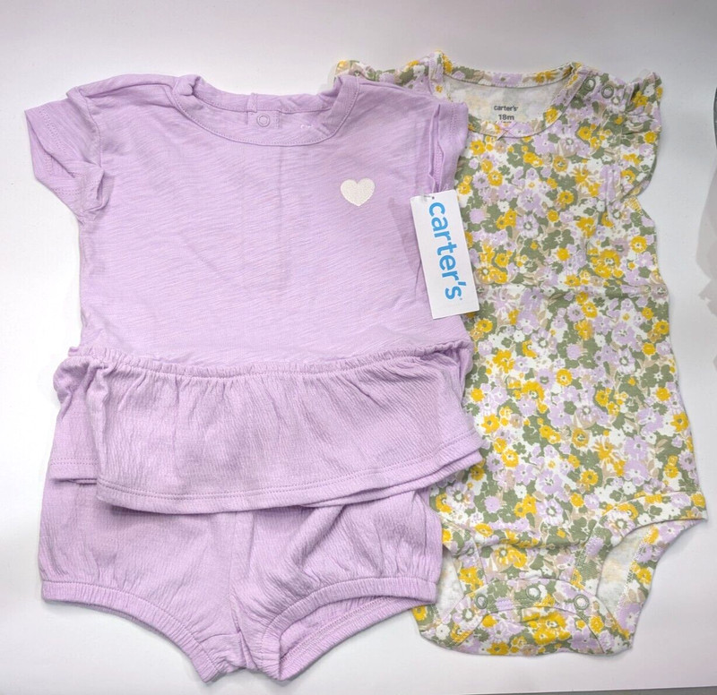 Baby Girl Carter’s Purple Mult Floral Crinkle Jersey 3P Shorts/Top/Bodysuit Set