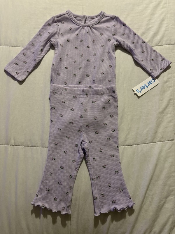 Carter’s Purple Floral Long Sleeve Baby Romper, Ruffle Accent, Crew Neck size 6M