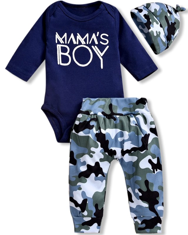 Newborn Baby Boys Clothes Mamas Boy Romper Camo Pants Outfit Spring Fall Wint…