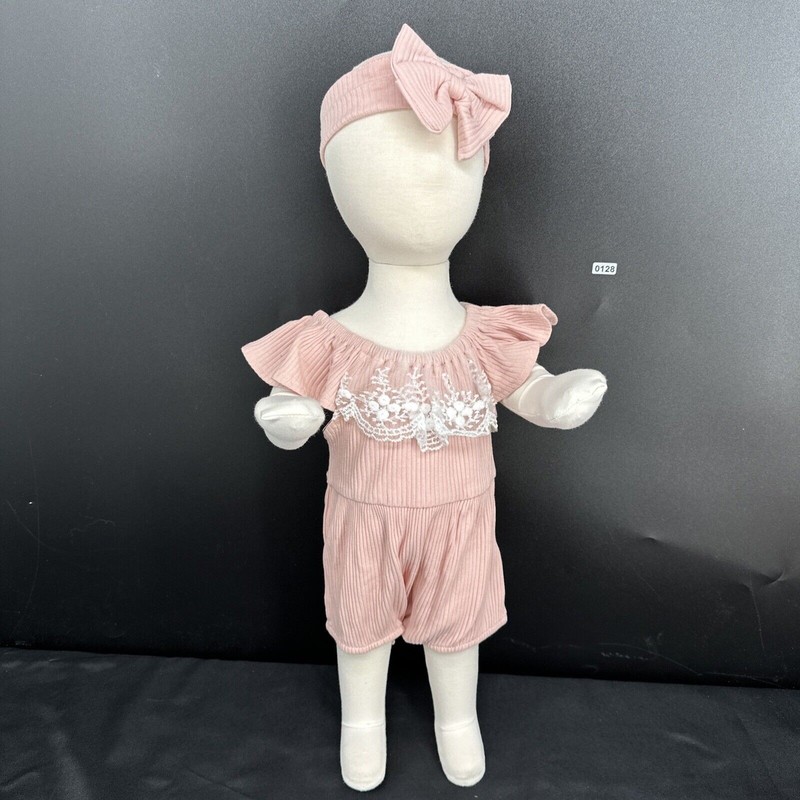 3-6 Month Infant Romper With Lace & Matching Headband