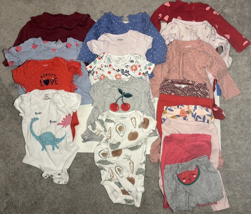 18 Lot Mixed Baby Bodysuit Bundle with Cherries & Floral Prints - Multi Color gallery