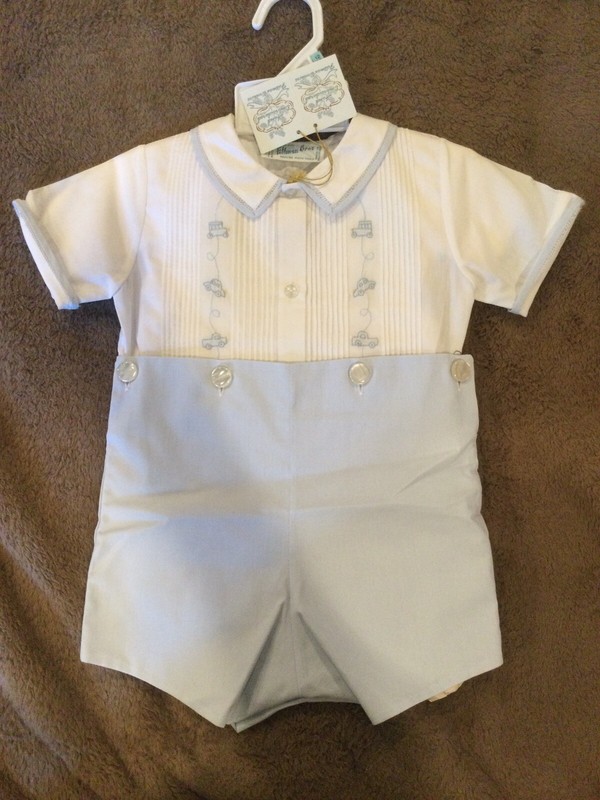 NWT Feltman Brothers Sz 12 M White/Blue 2 Pc Bobbie Suit Boys With Flaw On Back