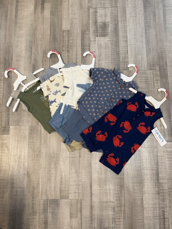 Carter’s Newborn Baby Boy Outfit Lot 5 NWT Crab Shark Pineapple Summer Sets