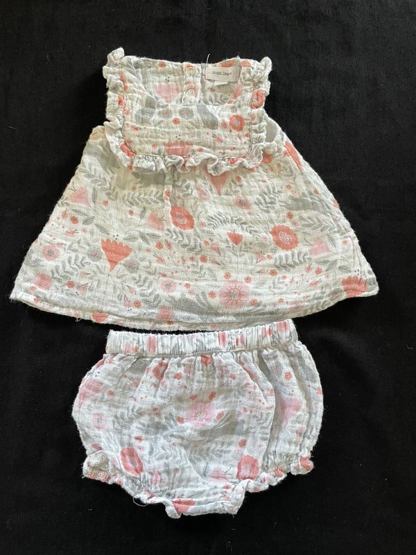 Angel Dear Pink/Grey Floral/Bunnies Cotton Gauze Top & Diaper Cover-3-6Mos