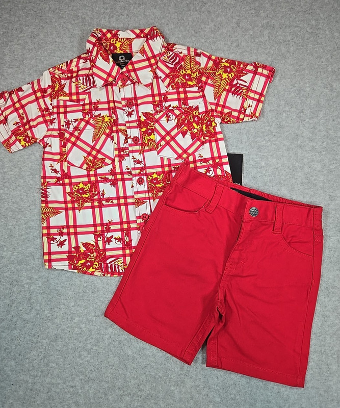 Akademiks Boys Size 18 month Outfit Button Up Shirt Shorts Set Floral Print NWT