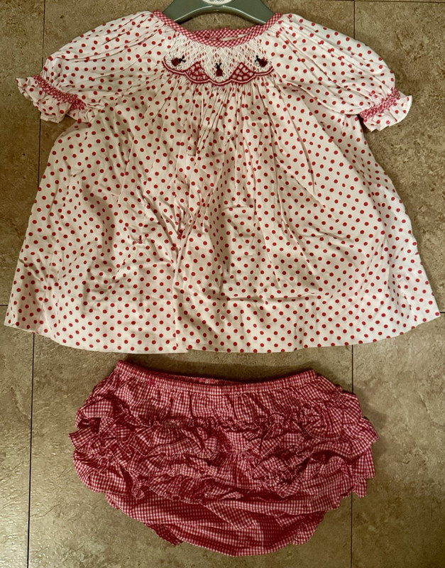 Petit Ami Girls 6M 2pc Smocked Cotton Polka Dot Dress & Bloomers Set