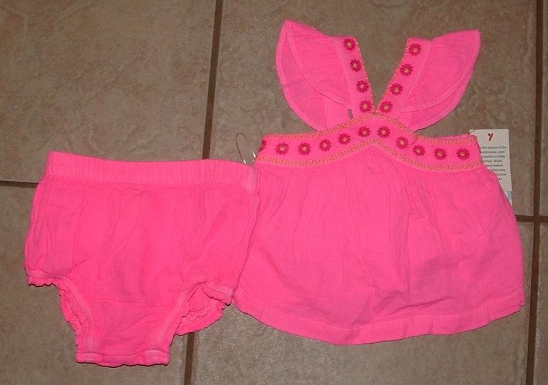 NEW Girls sz 6-9 Month Hot Pink Gauze Embroidered Trim 2 Pc Boho Set CAT & JACK