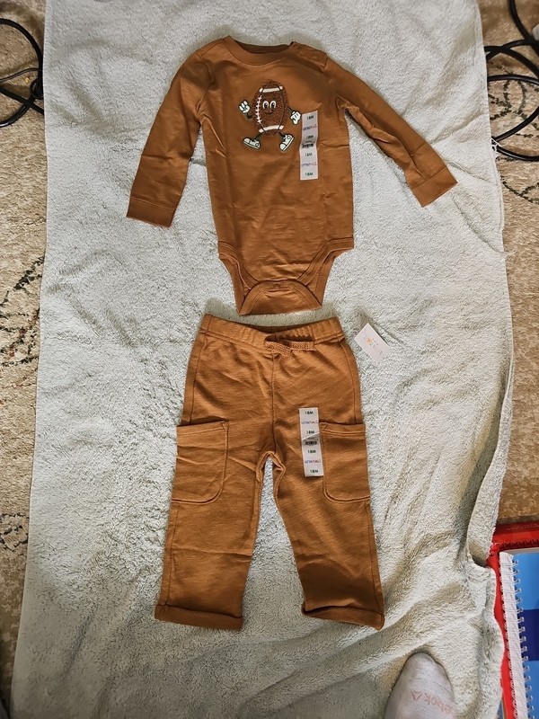 Garanimals Brown Long Sleeves Shirt With Football & Brown Pants Size 18 Months