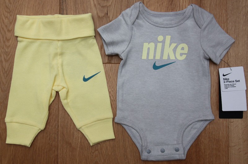 Nike Baby 2 Piece Bodysuit & Pants Set ~ Taupe, Yellow & Green ~