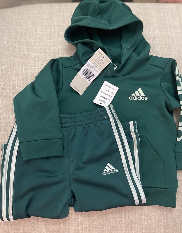 Adidas Little Boys green Tricot Hoodie/Jogger Set Size 12m NWT