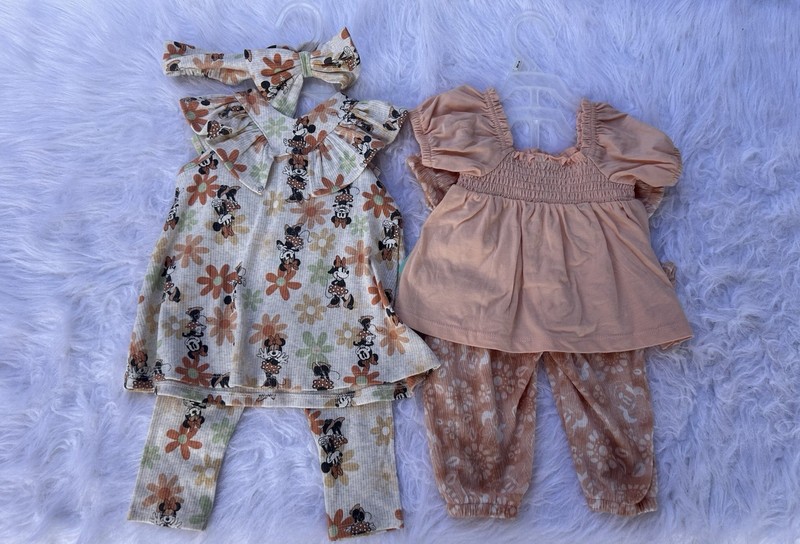 Disney Baby Minnie Mouse Girls 2-Set Outfit Lot – Floral Boho Retro 6/9 M NWT