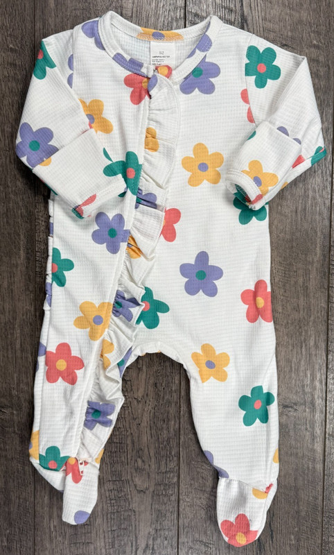 Baby Girl Clothes 3-6 Month Colorful Flowers Ruffle Footed Outfit