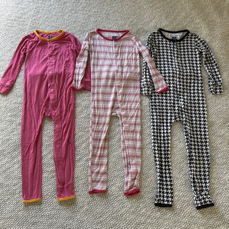 Kickee Pants 3T Coveralls Long Sleeve Girl Houndstooth And Pink Strips