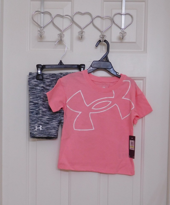 NWT 2pc Under Armour Cosmo Pink Logo Top & Bike Shorts Set sz 3t or 4t