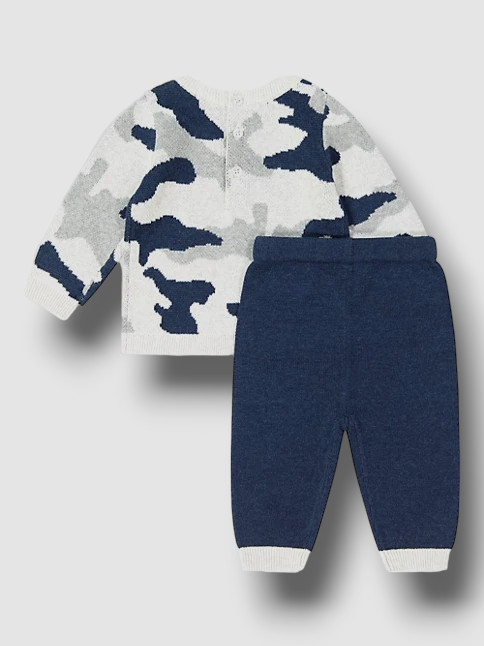 $78 Miniclasix Baby Boys Blue Camouflage Rib Knit Sweater Pants Set Size 6M