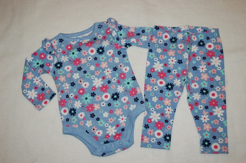 Baby Girls Outfit BLUE w/ MULTI-COLOR FLOWERS Leggings & L/S Shirt SIZE 24 MO