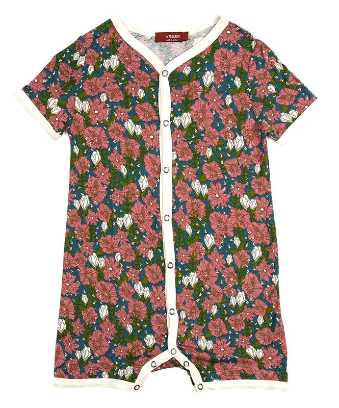 Milkbarn 3 6 Mos Teal Floral Rayon Bamboo Shortall Romper Outfit Girl Mauve Soft
