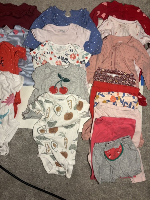 18 Lot Mixed Baby Bodysuit Bundle with Cherries & Floral Prints - Multi Color gallery