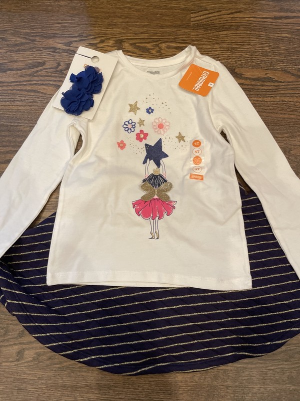 NWT Gymboree Girl FALL SPRING 3-piece pink navy gold skirt fairy rosette clips 4