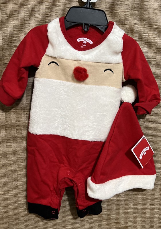 Holiday Time Santa Romper W/Matching Hat 0-3 Mos. – NWT