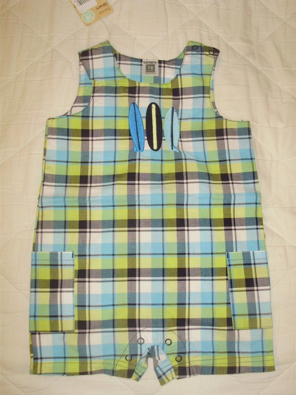 Carter’s One-Piece Romper Navy Yellow White Plaid Surfboards 3 months NWT