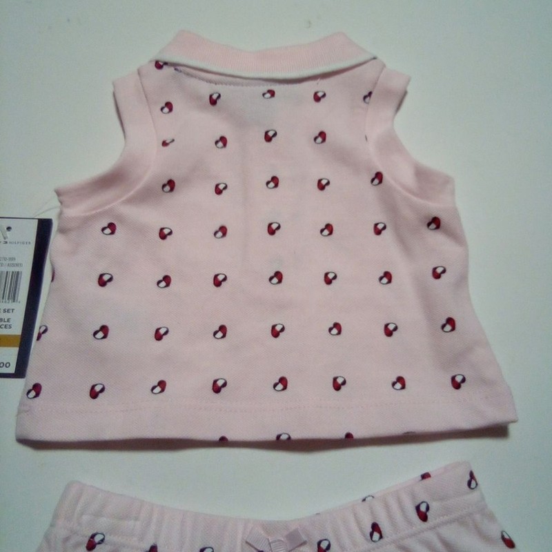 Tommy Hilfiger Pink Baby Girl 0-3M 2 Piece Ensemble Set Logo Hearts Design gallery