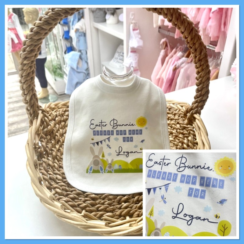 Personalised Baby Boys Easter Bib Bunny Hop Here For any name 1st Easter first