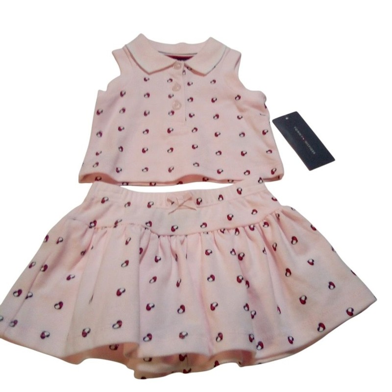Tommy Hilfiger Pink Baby Girl 0-3M 2 Piece Ensemble Set Logo Hearts Design gallery