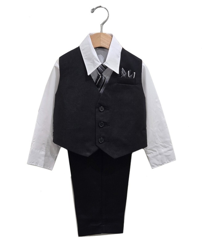 Kids Boys Formal Outfit Set Suit 4 Piece Shirt Vest Pants Tie Toddler Size 2T-14