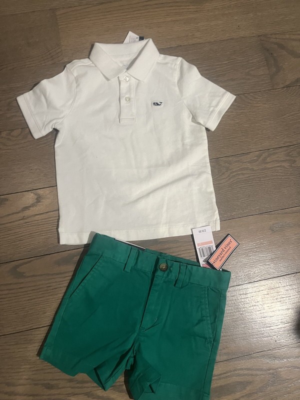 Vineyard vines toddler boy size 2 outfit breaker short with white polo shirt gallery