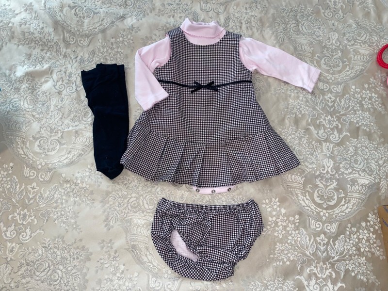 Rare Gymboree Lot City sidewalk Black pink houndstooth jumper dress 6-12 months