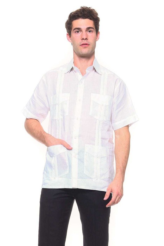 Mens White Guayabera Shirt MC-1329- Mojito 100% Linen with Four Pockets S to 2XL