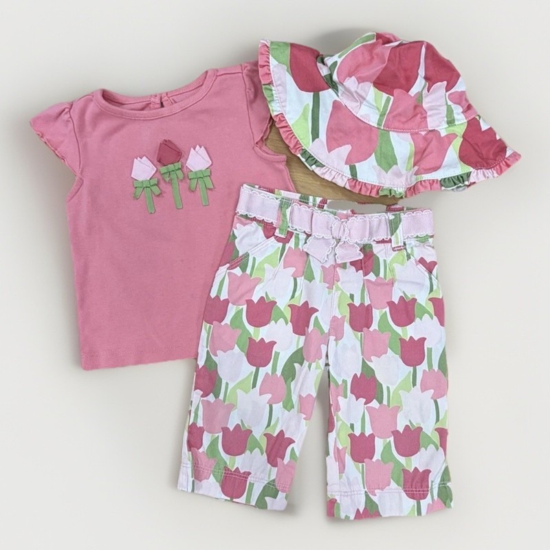 Gymboree VTG 2010 Tulip Garden Shirt/Pants/Hat Outfit Matching Set 12-18 Months*