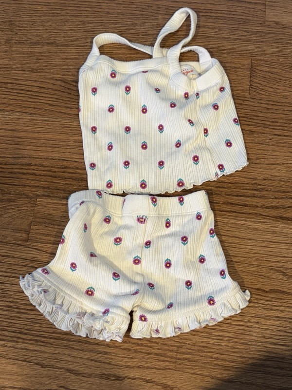 Ribbed White Floral Tank Top And Shorts Set | 0-3 Months