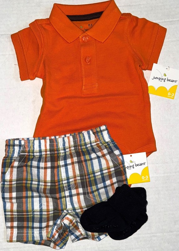 JUMPING BEANS 3 piece set orange/navy/white stripes size 0-3 months