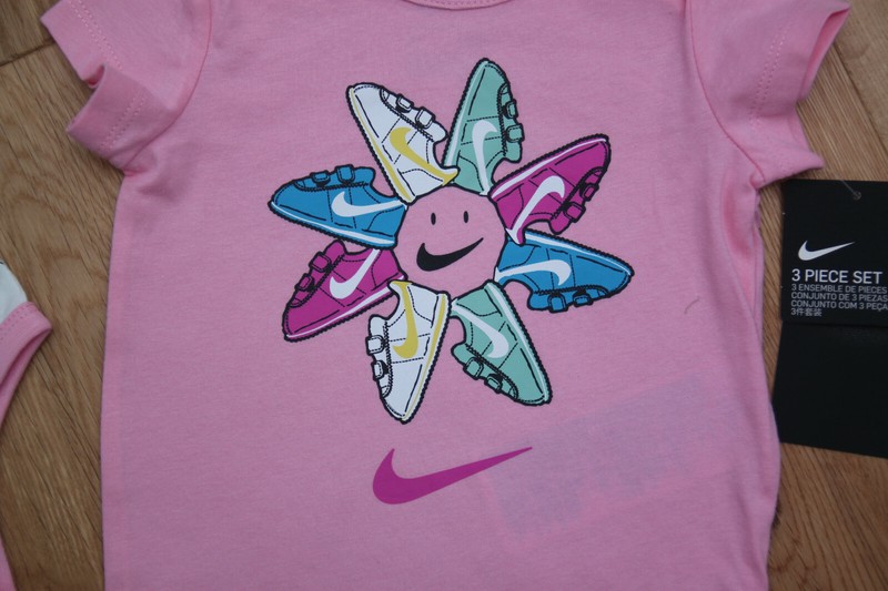 Nike Baby Girl 2 Bodysuit & Leggings Set ~ Pink, White & Gray ~ 3M ~ gallery
