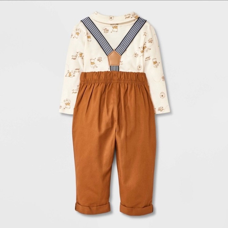 Disney Baby Winnie the Pooh Bodysuit and Pants Set Suspenders Cream Rust 12M gallery