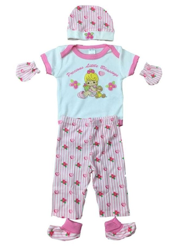 Infant Girls Precious Moments Baby Outfit Bodysuit Pants Hat Mittens Booties 0-3