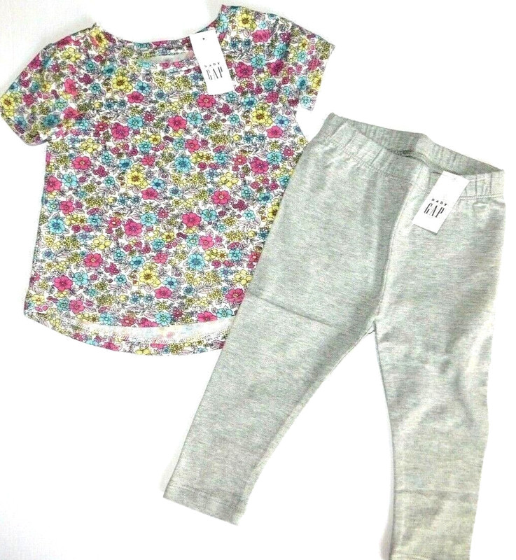 Gap Baby Girl T-Shirt Leggings Multicolor Gray Size 6-12 Months Floral NEW