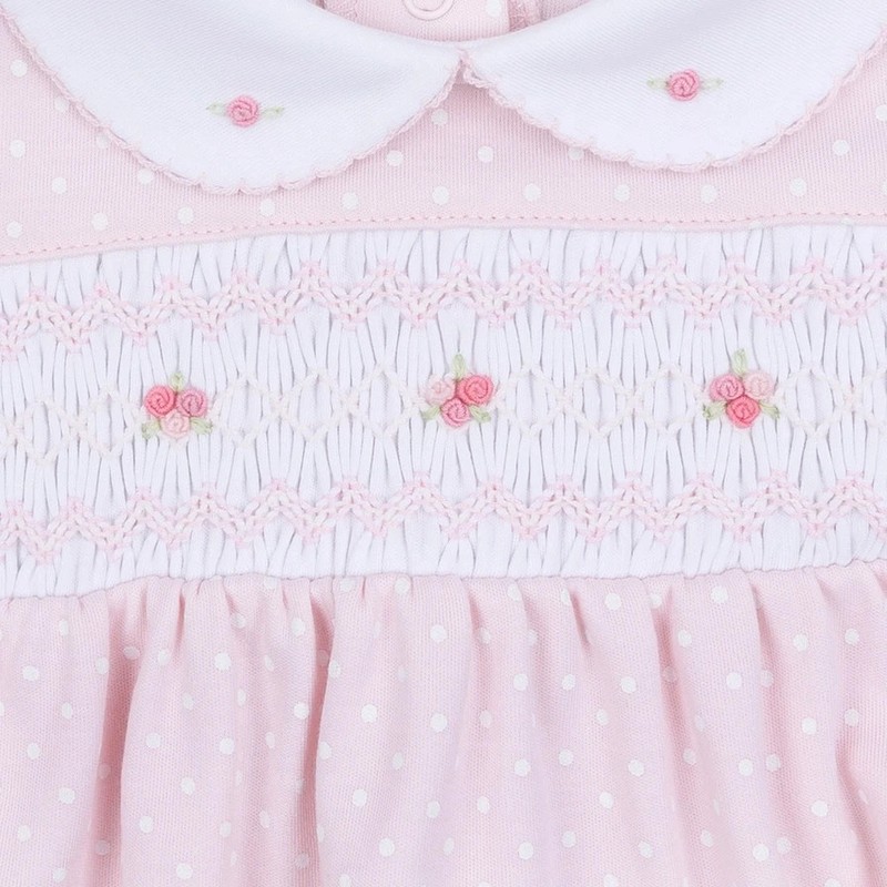 NWT Magnolia Baby Mia's Pima Cotton Pink Dot Smocked Bubble 9 Months 9M Girls gallery