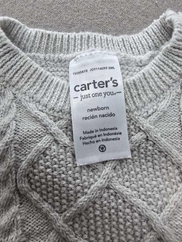 Carter's Newborn Knit Sweater Pant Set Gray Cable Knit Baby Outfit Unisex NB gallery