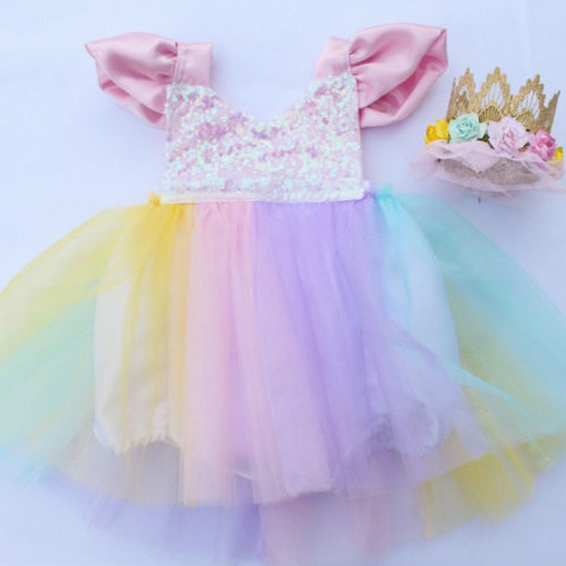 Infant Baby Girl sequined lace chiffon Dress Party Travel Performance costumes