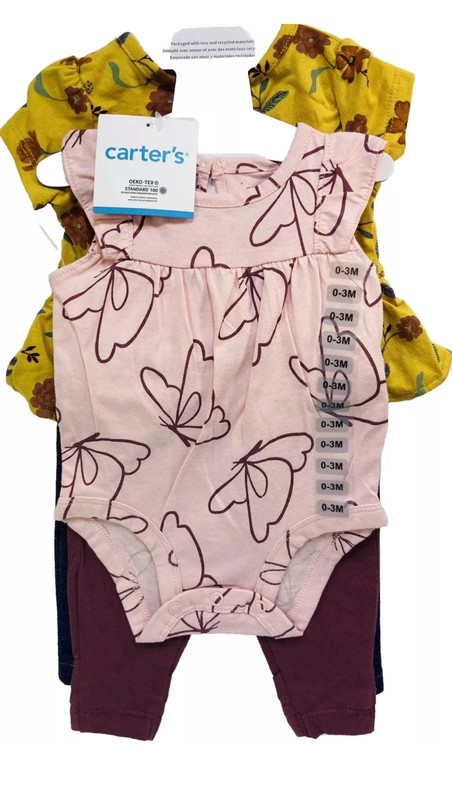 0-3M-4pcs-2 Outfits-Carter’s-Baby-Girl-Short Sleeve/Bodysuit & Pants-Set-NWT