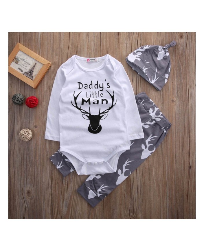 3PCS Newborn Baby Boy Romper Tops T-Shirt Hat Pants Trousers Clothes Set Size 90