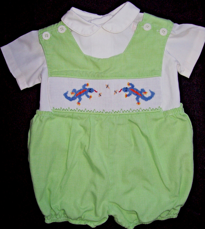 BOY 12 M BOUTIQUE LIZARD-SMOCKED CHECKD ~REMEMBER NGUYEN~ JON JON ROMPER & SHIRT