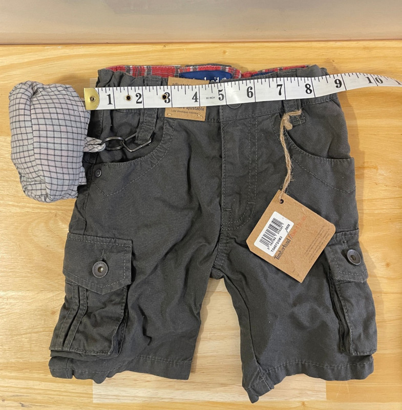 Timberland Baby Boy Short + Foldable Hat Set, Cotton, 6 Month, Olive Green, New, gallery