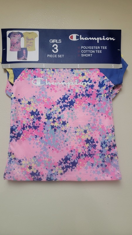 Champion Girl S 3 Piece Polyester Tee Cotton Tank & Short Set