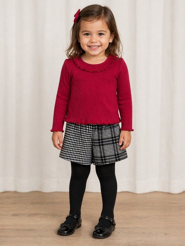 Wonder Nation Toddler Girls Holiday Outfit Set 3T Red Ribbed Top Houndstooth NWT