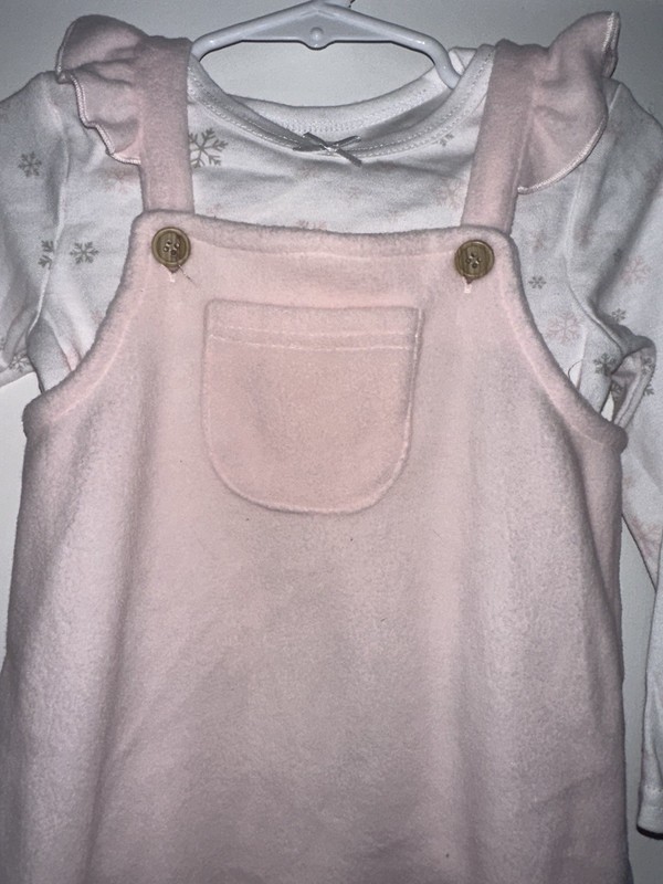 Harry & Violet Soft pink baby girl overall with white snowflake long sleeve gallery