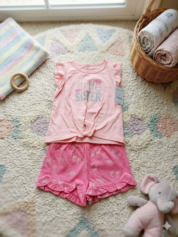 Child of Mine by Carter’s Baby Girl Pink Little Sister Elephant Ruffle Outfit